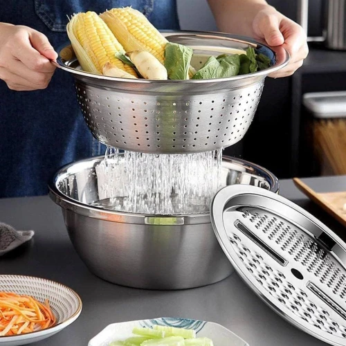 مجموعة العجانة والمبشرة والمصفاة المتعددة الاستخدامات للمطبخ