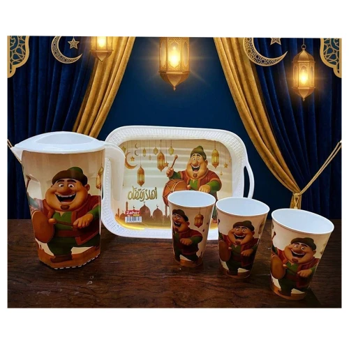 طقم إبريق مياه , صينية تقديم , عدد 3 أكواب