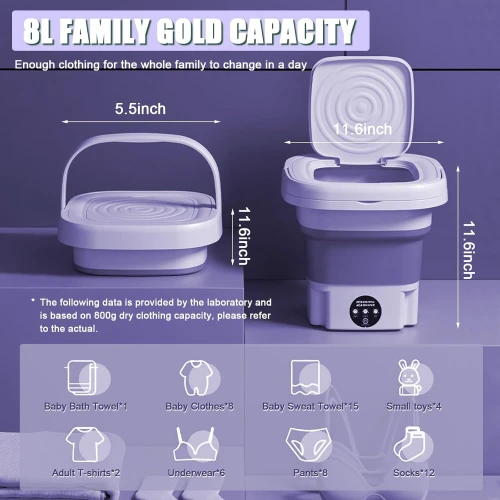 غسالة ملابس محمولة قابلة للطي سعة 8 لتر – رود تايم | تحميل علوي بـ3 أوضاع غسيل