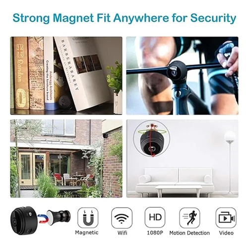 كاميرا مراقبة صغيرة لاسلكية داخلية تعمل بالبطارية تعمل بالواي فاي بتردد 2.4 جيجا