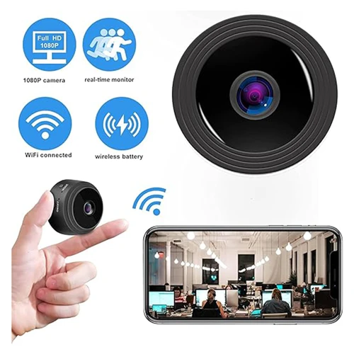 كاميرا مراقبة صغيرة لاسلكية داخلية تعمل بالبطارية تعمل بالواي فاي بتردد 2.4 جيجا