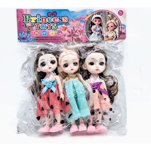 طقم عرائس الأميرات للبنات (3 عرائس مع إكسسوارات)