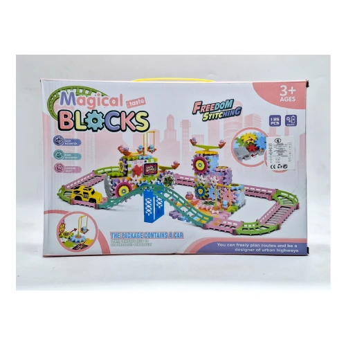 طقم المكعبات والمسار السحري للأطفال (135 قطعة مع سيارة)
