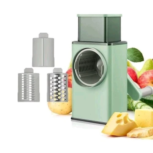 قطاعة ومبشرة الخضروات الدوارة 3 في 1 – قطاعة يدوية سريعة للخضروات، الأجبان، والمكسرات