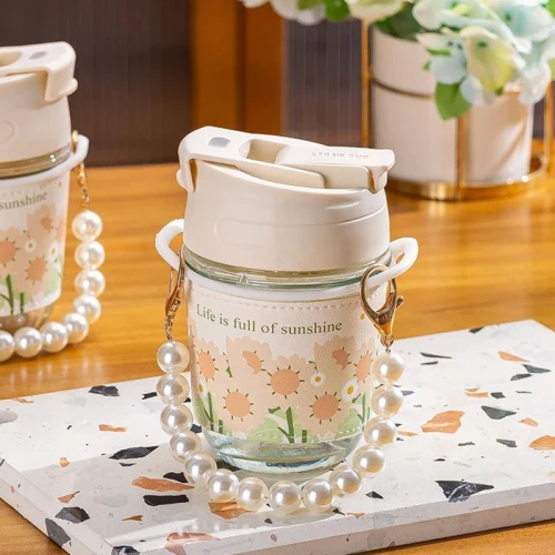 كوب زجاجي حراري بوبا الأصلي بفتحة واسعة وغطاء محكم الغلق