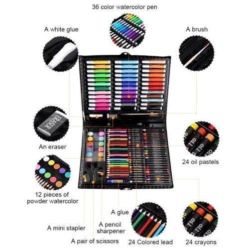 شنطة الألوان الاحترافية 150 قطعة – استوديو الرسم المتكامل لطفلك في حقيبة واحدة!