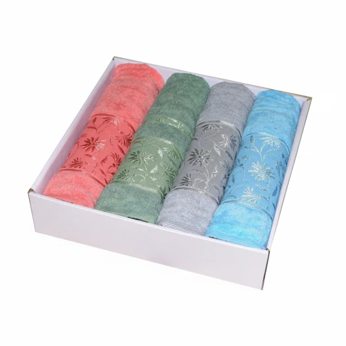 طقم فوط قطن مطرز فاخر (4 قطع) – لمسة فخامة ونعومة في حمامك!