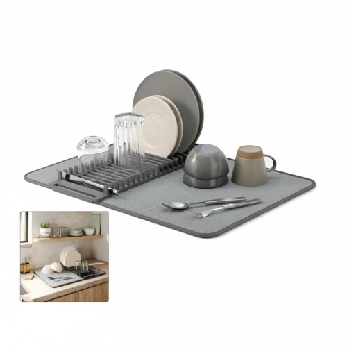 منشفة مواعين "لوكس" بحامل أطباق – مطبخك دايماً ناشف ومنظم في خطوة واحدة!