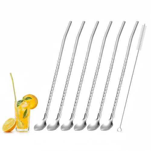 طقم ملاعق الشاليموه الستانلس (6 قطع + فرشاة) – الأناقة والعملية في كل رشفة!