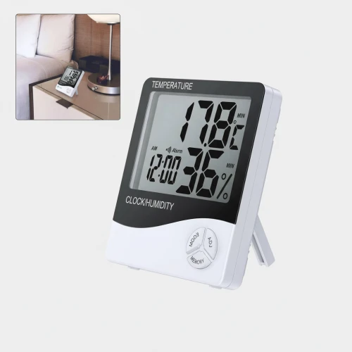 ساعة ديجيتال "لوكس" (منبه + حرارة + رطوبة) – كل اللي محتاجه عشان تنظم يومك وتعرف جو بيتك!