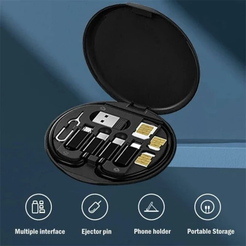 بوكس الطوارئ والبيانات الذكي (6 في 1) - مجموعة كابلات ومحولات شحن شاملة مع ستاند موبايل