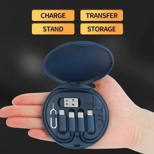 بوكس الطوارئ والبيانات الذكي (6 في 1) - مجموعة كابلات ومحولات شحن شاملة مع ستاند موبايل