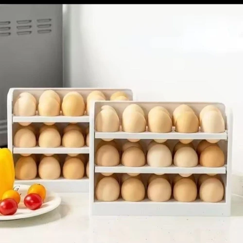 منظم بيض تريكي 3 أدوار - خامة بيور سعة 30 بيضة لتنظيم مثالي وتوفير مساحة الثلاجة