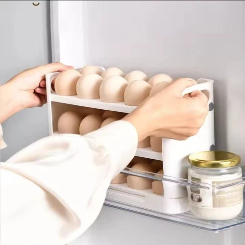 منظم بيض تريكي 3 أدوار - خامة بيور سعة 30 بيضة لتنظيم مثالي وتوفير مساحة الثلاجة