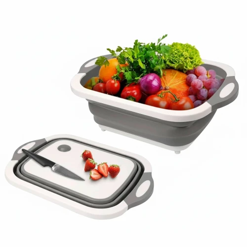 قطاعة بلانشة سيليكون 3 في 1 قابلة للطي - حوض غسيل وتقطيع وتصفية في قطعة واحدة