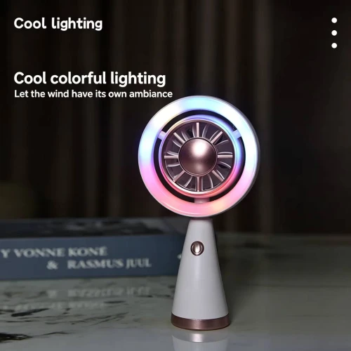 مروحة يد محمولة ذكية 5 سرعات قابلة للشحن بالـ USB مع إضاءة LED مدمجة - مروحة بلاستيك متين خفيفة الوزن للامتحانات، السفر، وتثبيت الميك أب