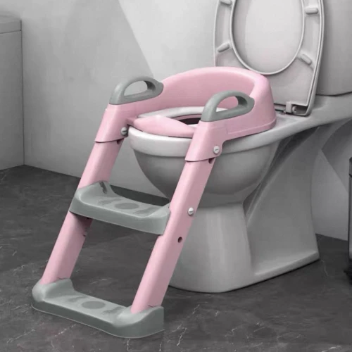 سلم وبوتي تدريب الأطفال على الحمام (Potty Ladder) المتين القابل لتعديل الارتفاع - نونية أطفال بمقعد مريح ودرج آمن ضد الانزلاق