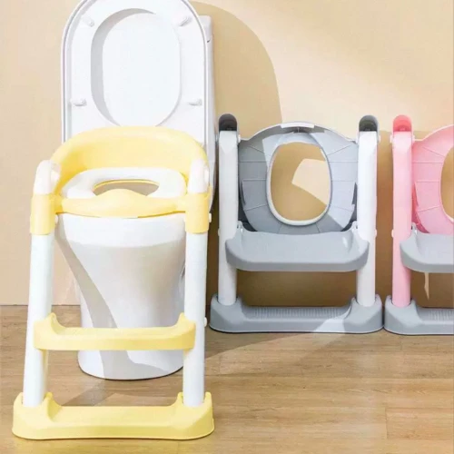 سلم وبوتي تدريب الأطفال على الحمام (Potty Ladder) المتين القابل لتعديل الارتفاع - نونية أطفال بمقعد مريح ودرج آمن ضد الانزلاق