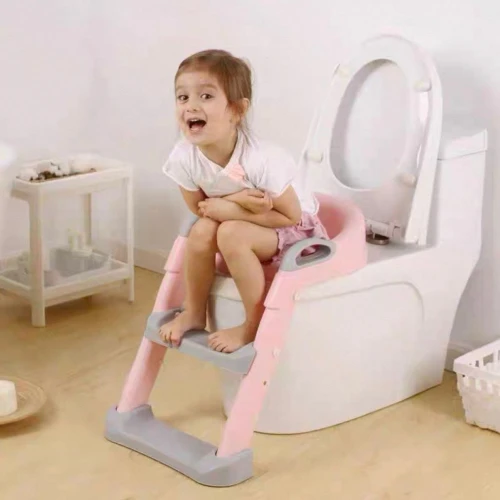 سلم وبوتي تدريب الأطفال على الحمام (Potty Ladder) المتين القابل لتعديل الارتفاع - نونية أطفال بمقعد مريح ودرج آمن ضد الانزلاق