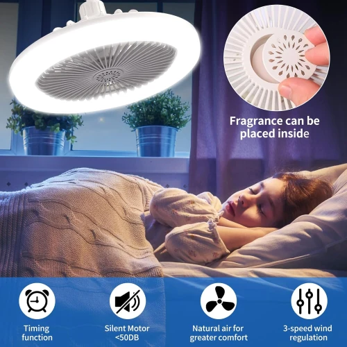 مروحة السقف الذكية وفواحة المعطرات 3 في 1 مع إضاءة LED وريموت كنترول - مروحة تبريد وتوزيع العطور لغرف النوم والمطابخ