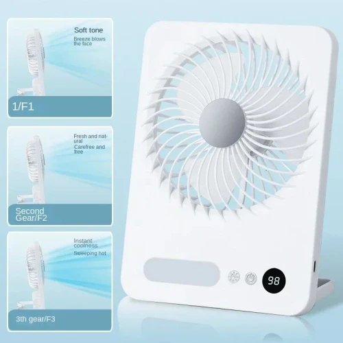 المروحة اللاسلكية الذكية 2 في 1 القابلة للشحن مع كشاف إضاءة LED مدمج